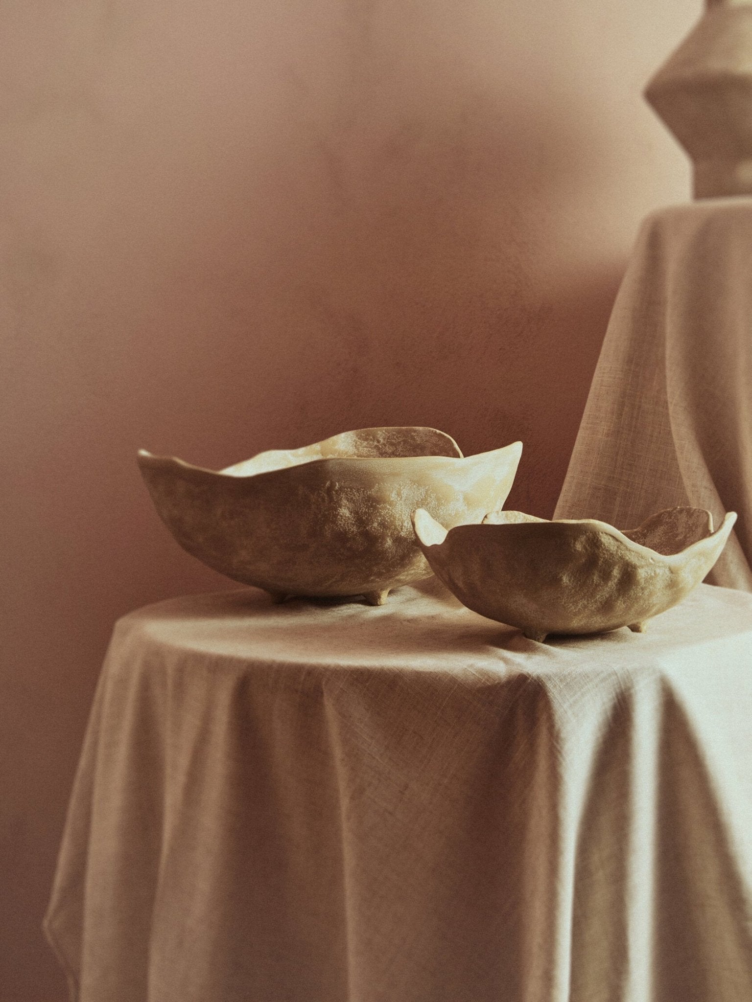 Densita Set of Two Textured Beige Whitewash Bowls | Luxury Home Accessories | Heulog Glow