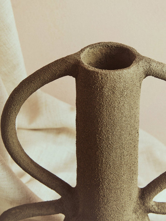 Deriva Small Textured Grey Vase | Luxury Home Accessories | Heulog Glow