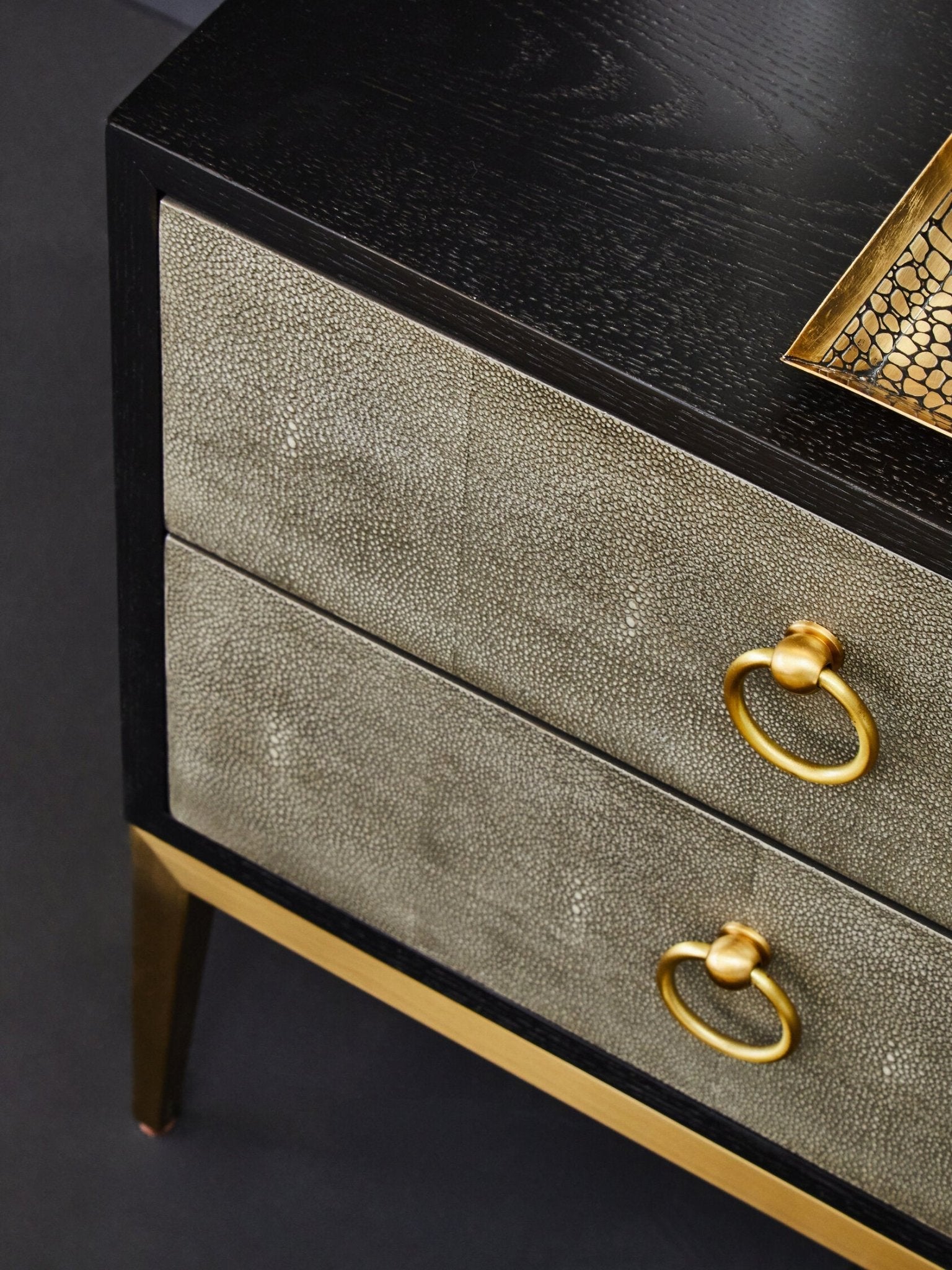 Deruta Two Drawer Grey Shagreen Effect Side Table | Luxury Home Accessories | Heulog Glow