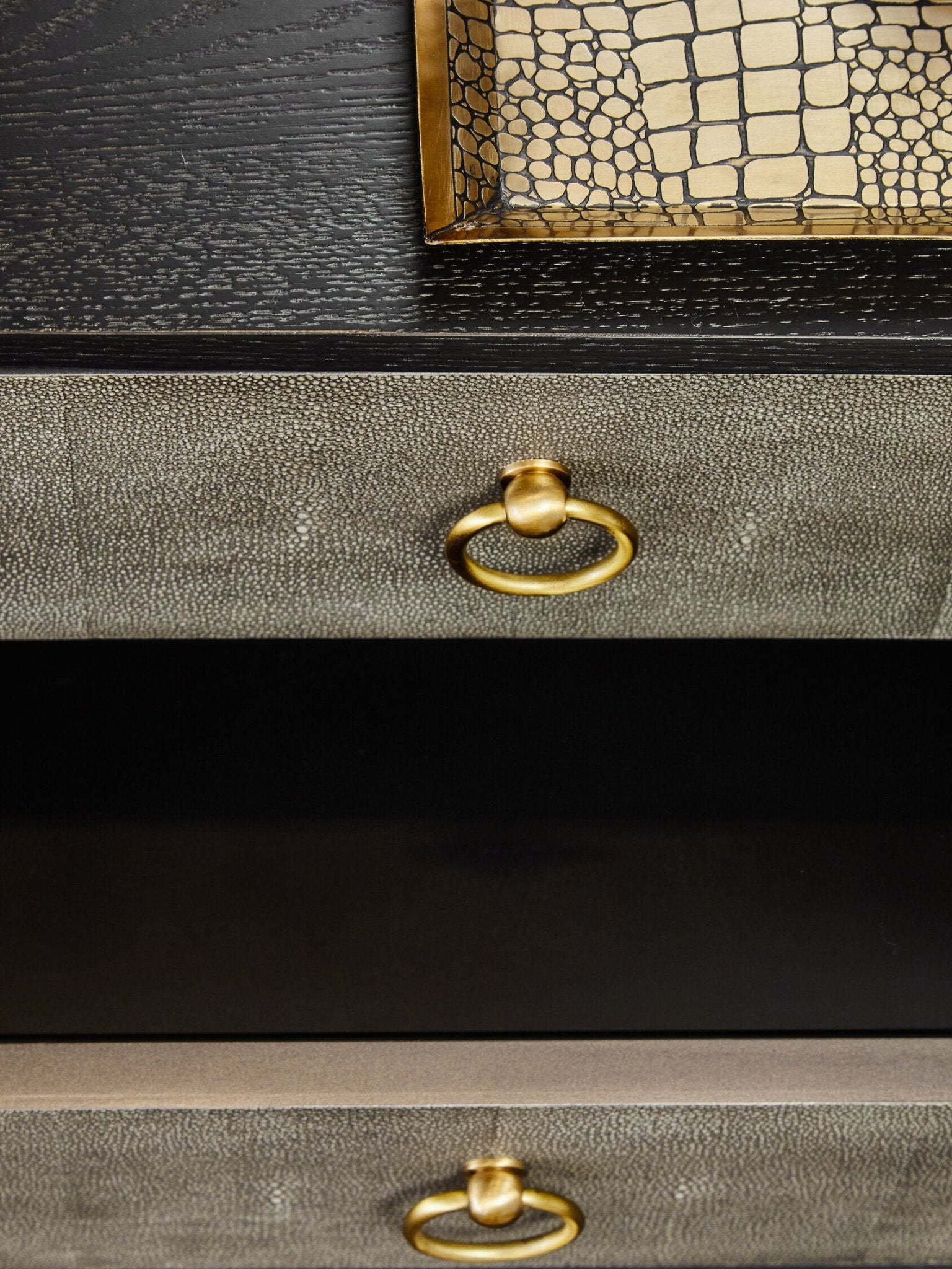 Deruta Two Drawer Grey Shagreen Effect Side Table | Luxury Home Accessories | Heulog Glow