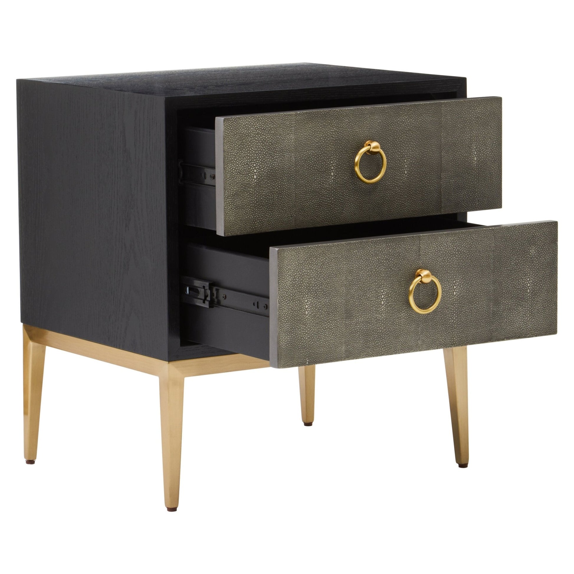 Deruta Two Drawer Grey Shagreen Effect Side Table | Luxury Home Accessories | Heulog Glow