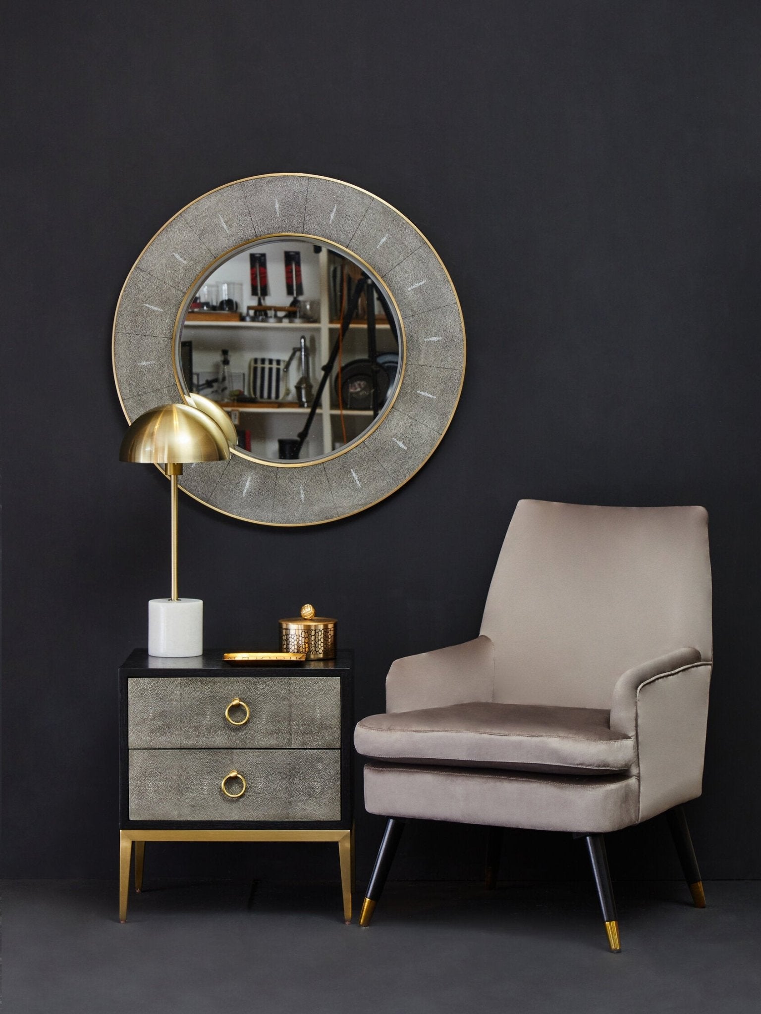 Deruta Two Drawer Grey Shagreen Effect Side Table | Luxury Home Accessories | Heulog Glow