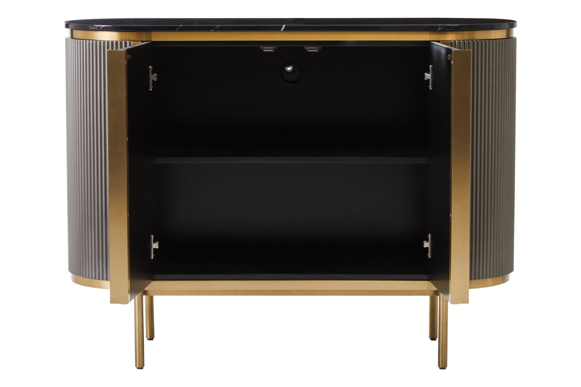 Dervio Grey Two Door Sideboard with Black Marble Top | Luxury Home Accessories | Heulog Glow