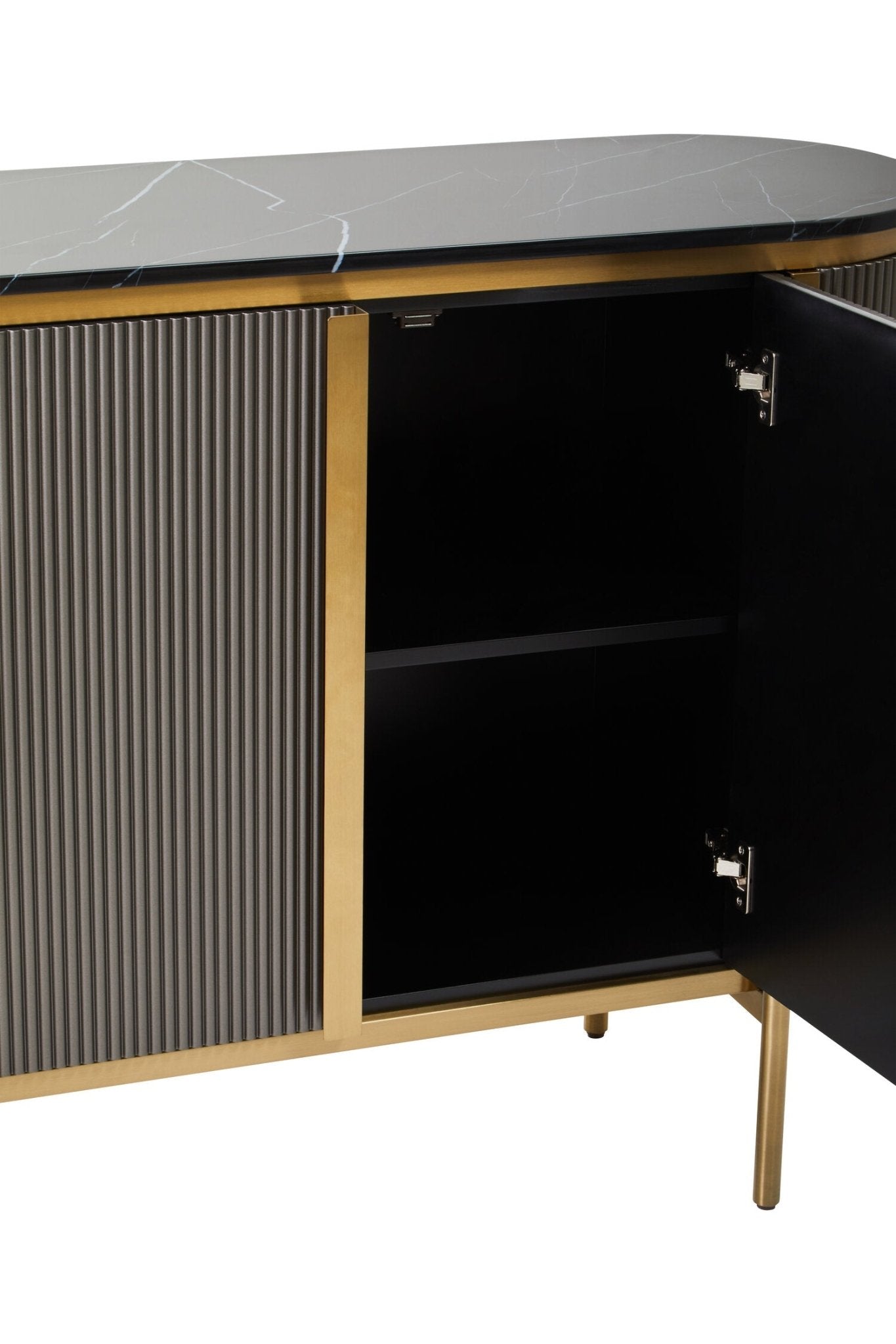 Dervio Grey Two Door Sideboard with Black Marble Top | Luxury Home Accessories | Heulog Glow