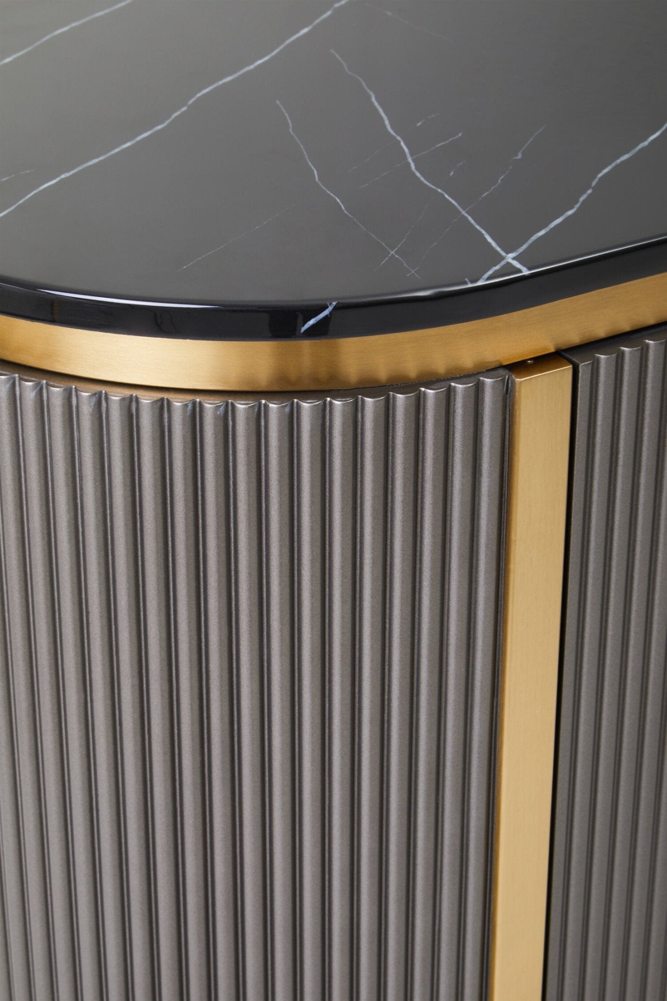 Dervio Grey Two Door Sideboard with Black Marble Top | Luxury Home Accessories | Heulog Glow