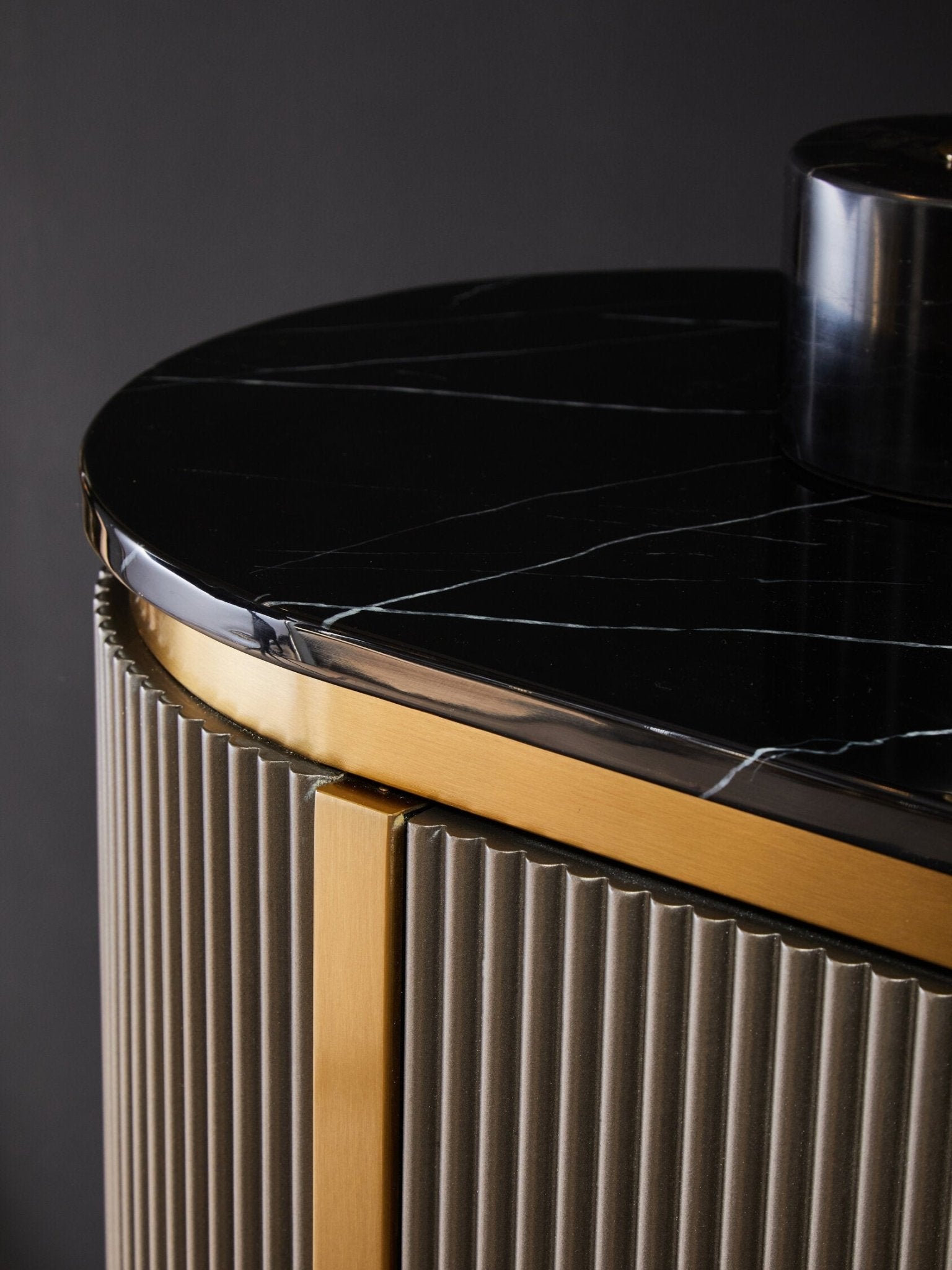 Dervio Grey Two Door Sideboard with Black Marble Top | Luxury Home Accessories | Heulog Glow