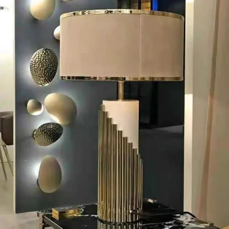 Designer's Luxury LED Desk Lamp Marble Fabric Lampshade | Luxury Home Accessories | Heulog Glow