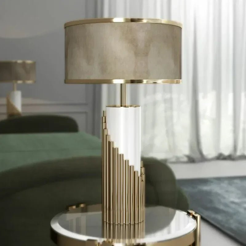 Designer's Luxury LED Desk Lamp Marble Fabric Lampshade | Luxury Home Accessories | Heulog Glow