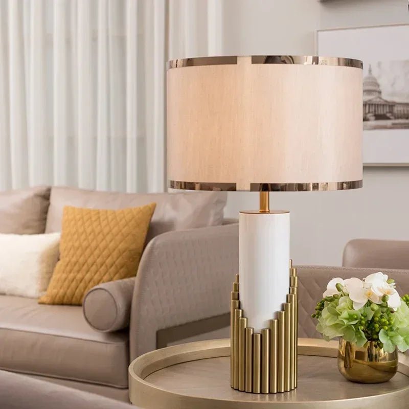 Designer's Luxury LED Desk Lamp Marble Fabric Lampshade | Luxury Home Accessories | Heulog Glow