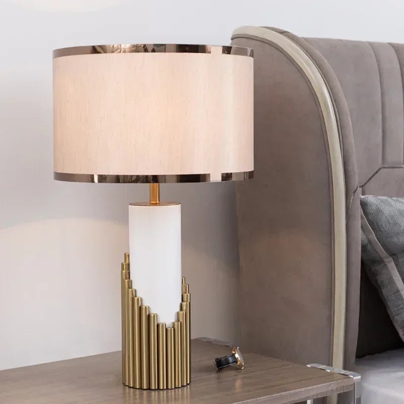 Designer's Luxury LED Desk Lamp Marble Fabric Lampshade | Luxury Home Accessories | Heulog Glow