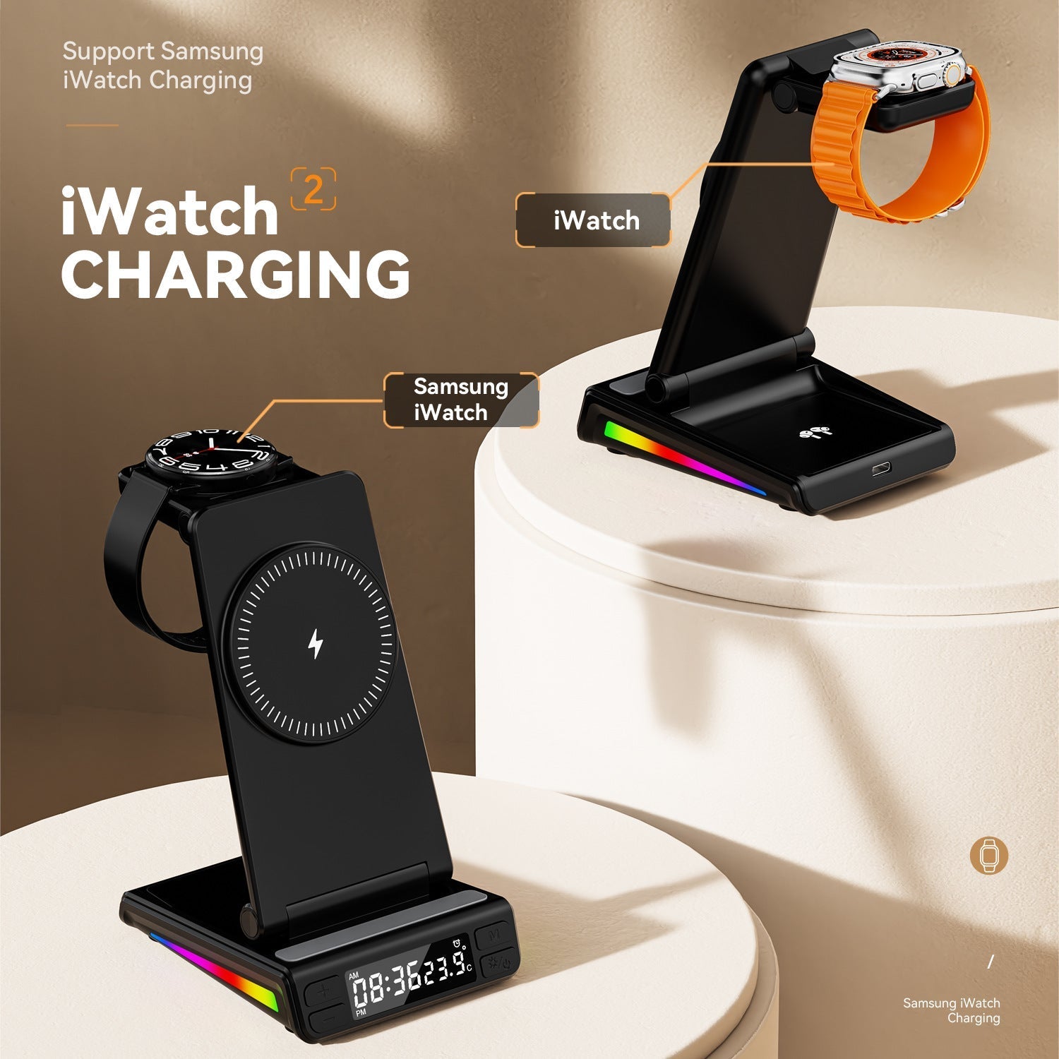 Desktop Vertical Five-in-one Folding Multifunctional Wireless Charger | Luxury Home Accessories | Heulog Glow