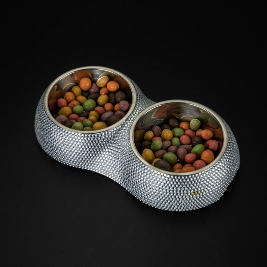 Diamond-studded Stainless Steel Double Dog Bowl | Luxury Home Accessories | Heulog Glow