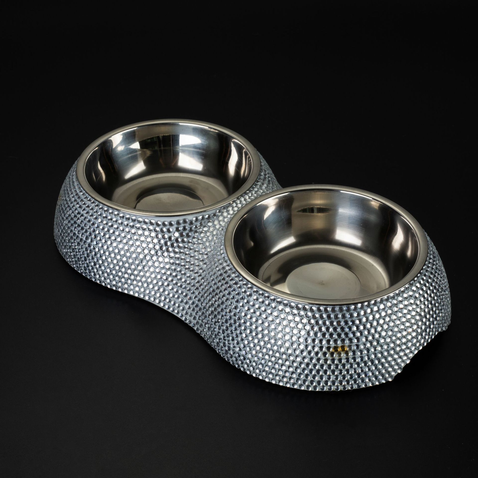 Diamond-studded Stainless Steel Double Dog Bowl | Luxury Home Accessories | Heulog Glow