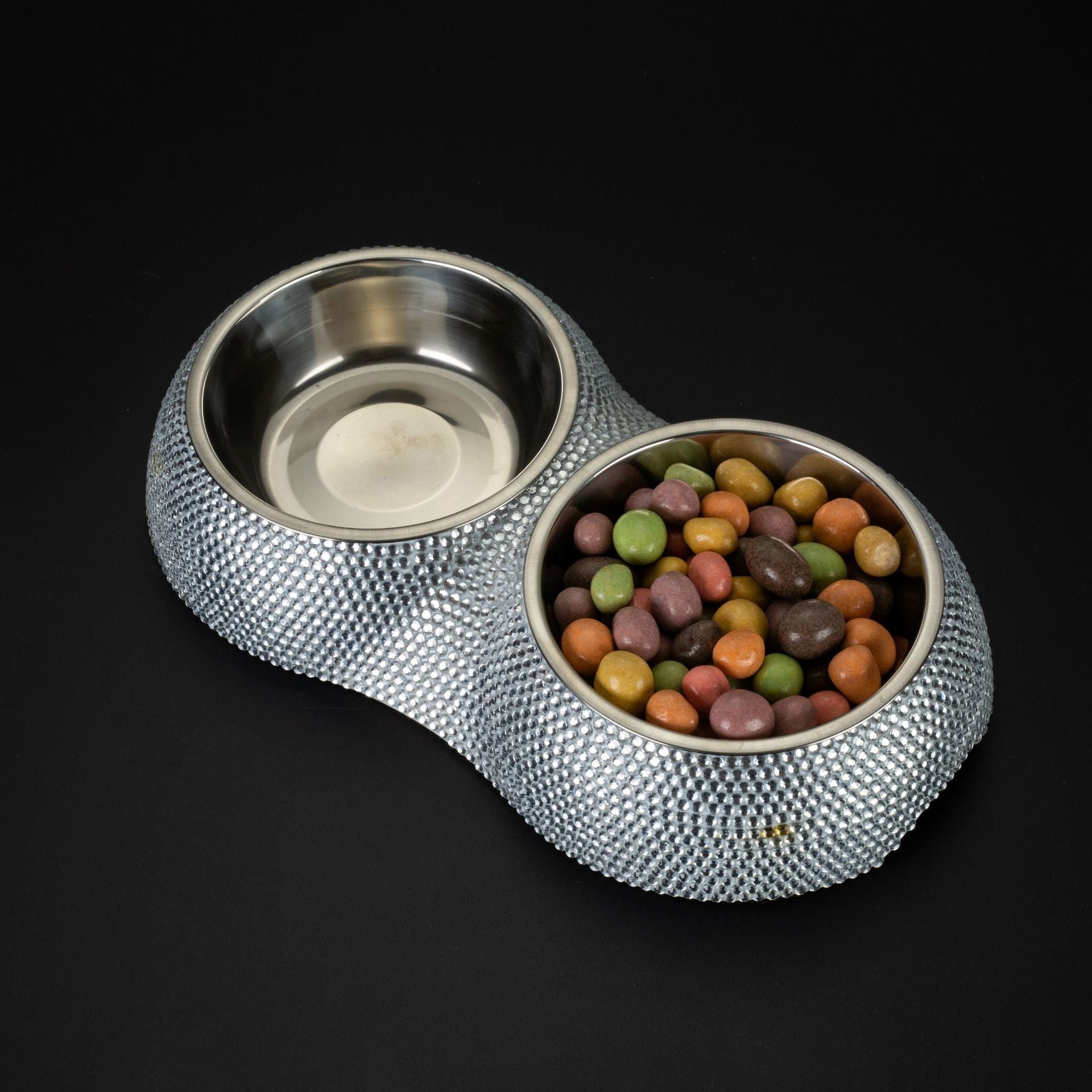 Diamond-studded Stainless Steel Double Dog Bowl | Luxury Home Accessories | Heulog Glow