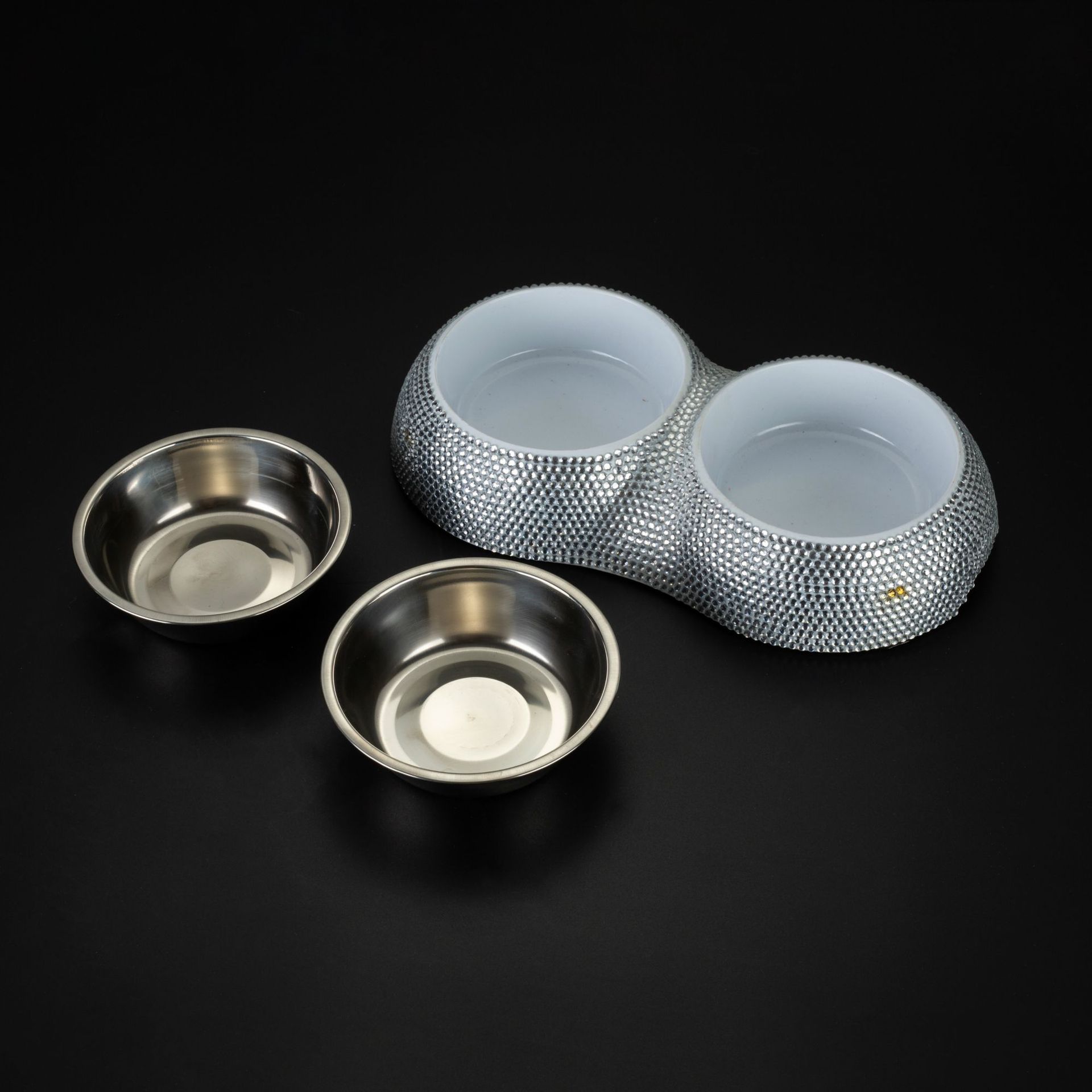 Diamond-studded Stainless Steel Double Dog Bowl | Luxury Home Accessories | Heulog Glow