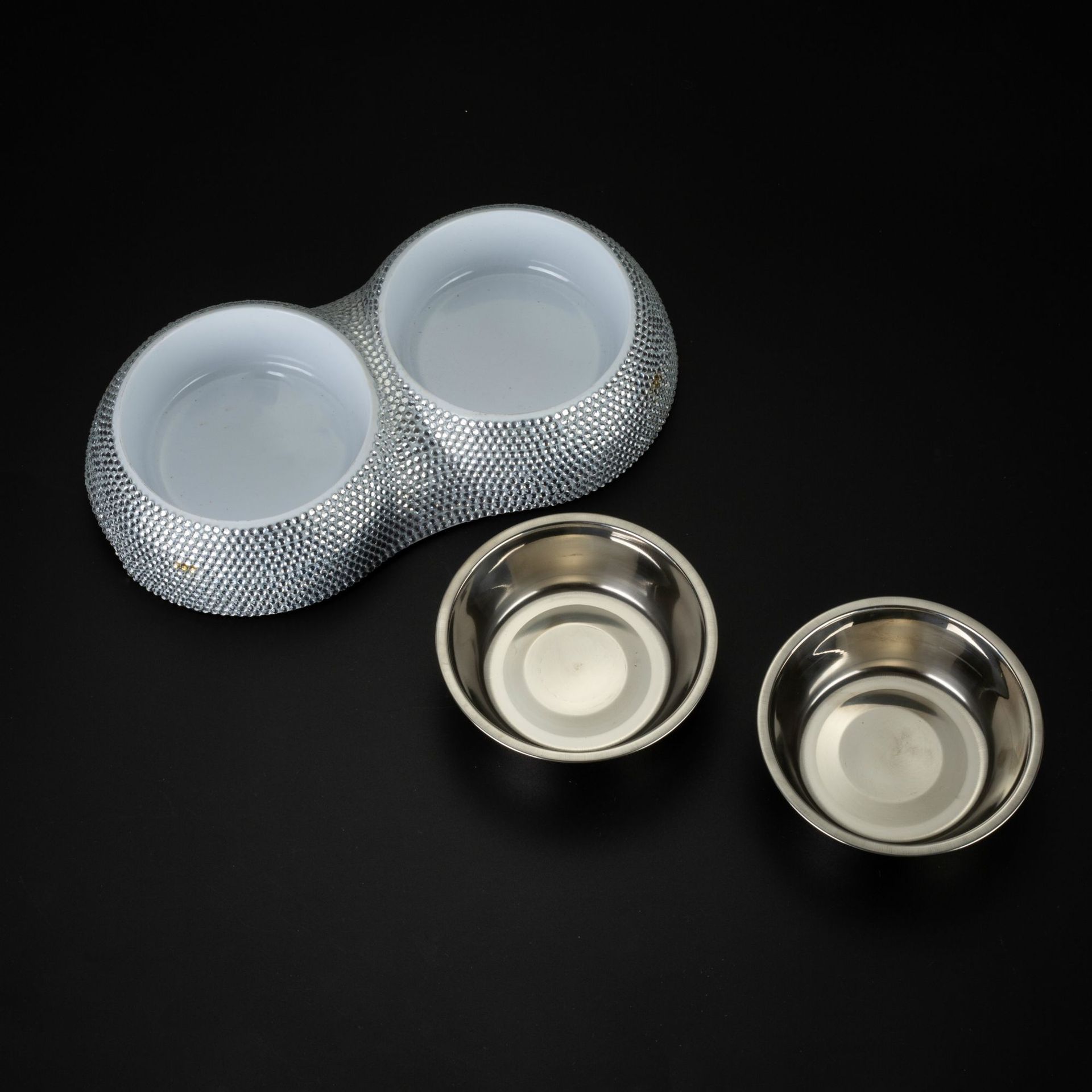 Diamond-studded Stainless Steel Double Dog Bowl | Luxury Home Accessories | Heulog Glow
