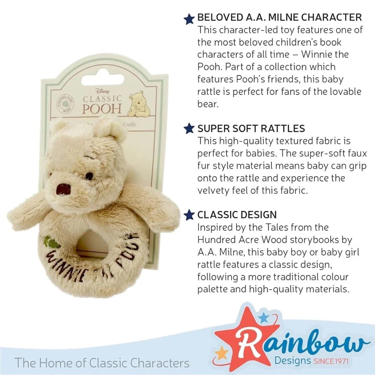 Disney Classic Winnie The Pooh Ring Rattle | Luxury Home Accessories | Heulog Glow