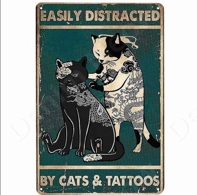 Distracted by Cats & Tats Tin Sign | Luxury Home Accessories | Heulog Glow
