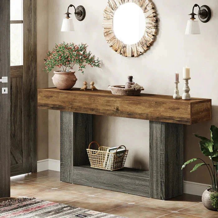 Distressed Wood Console Table 160cm - 2-Tier Sofa & Entry Table | Luxury Home Accessories | Heulog Glow
