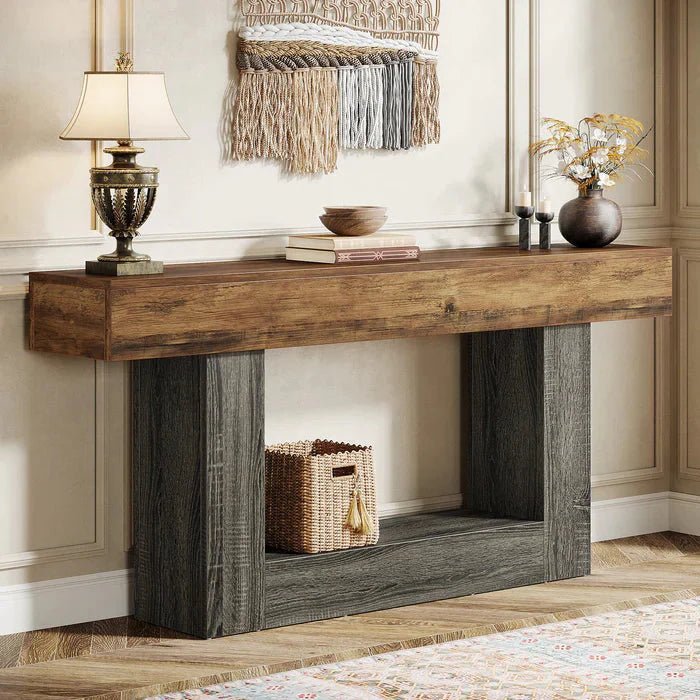 Distressed Wood Console Table 160cm - 2-Tier Sofa & Entry Table | Luxury Home Accessories | Heulog Glow