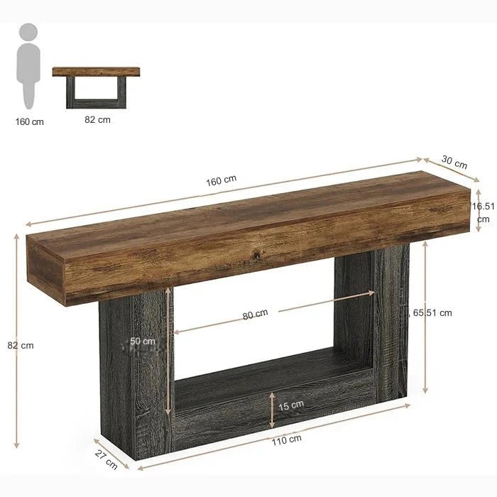 Distressed Wood Console Table 160cm - 2-Tier Sofa & Entry Table | Luxury Home Accessories | Heulog Glow