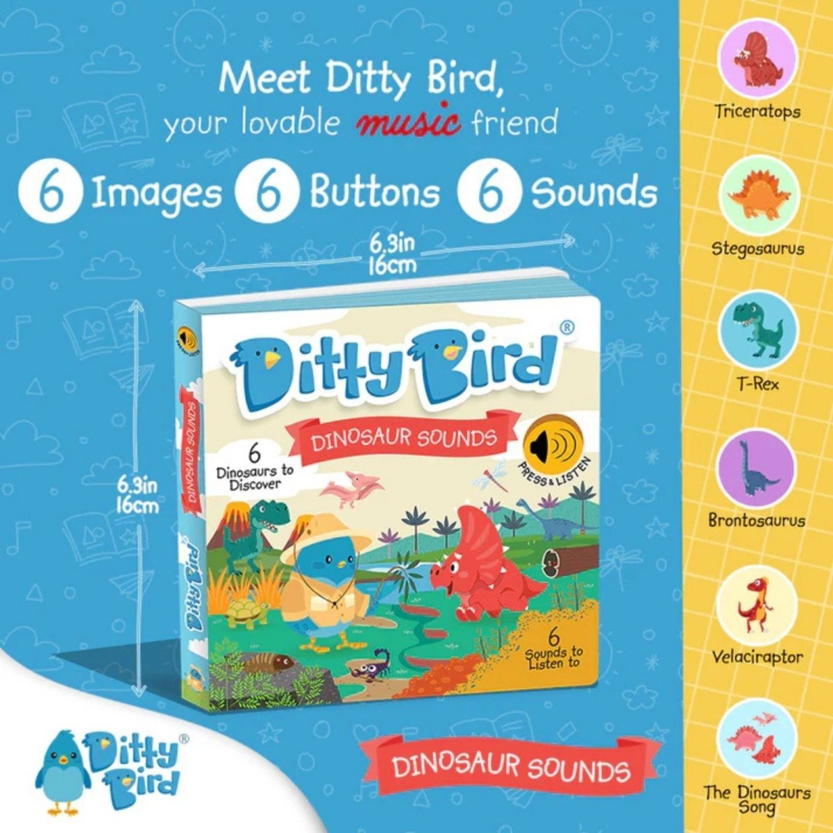 Ditty Bird Dinosaur Sounds Book | Luxury Home Accessories | Heulog Glow