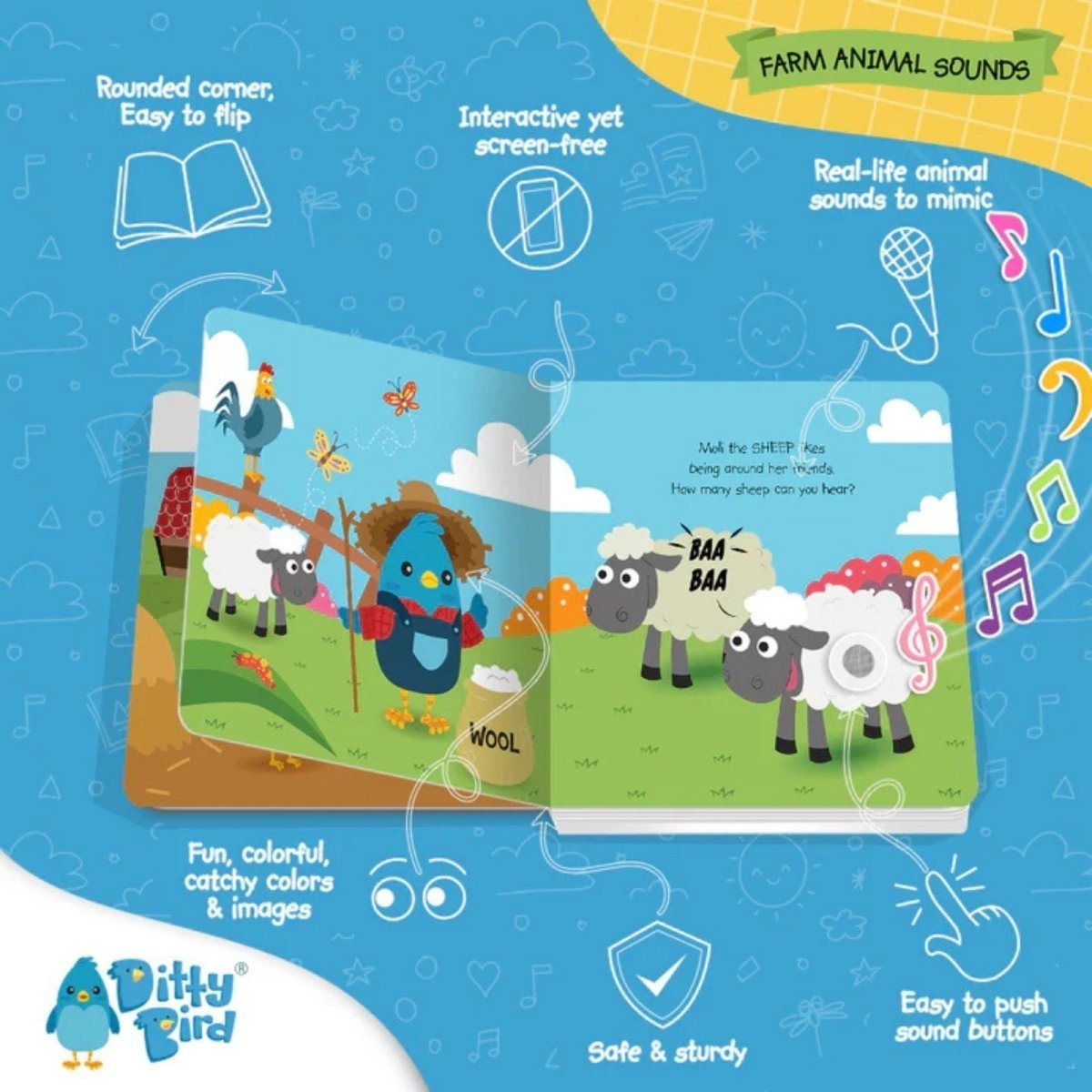 Ditty Bird Farm Animal Sounds Book | Luxury Home Accessories | Heulog Glow