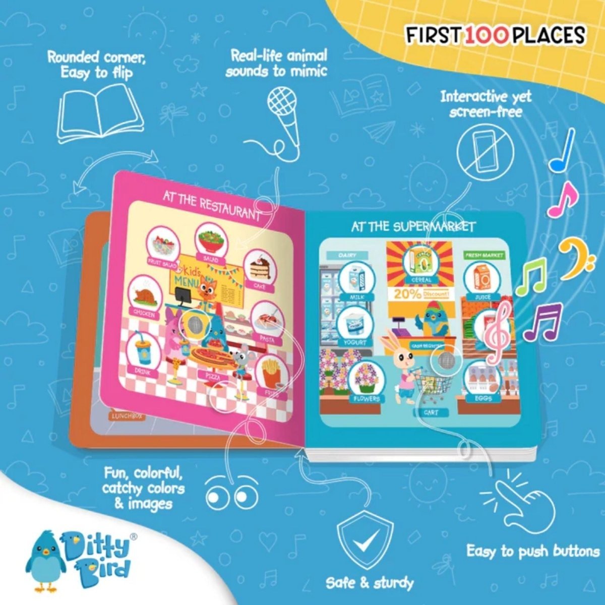 Ditty Bird First 100 Places Book | Luxury Home Accessories | Heulog Glow