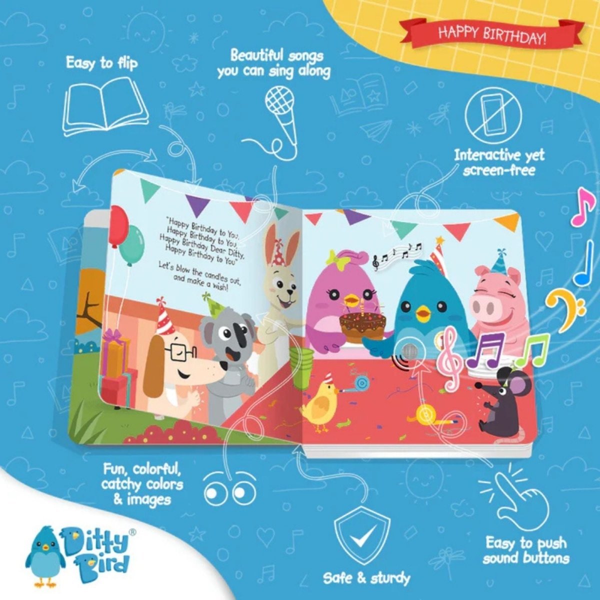 Ditty Bird Happy Birthday Book | Luxury Home Accessories | Heulog Glow