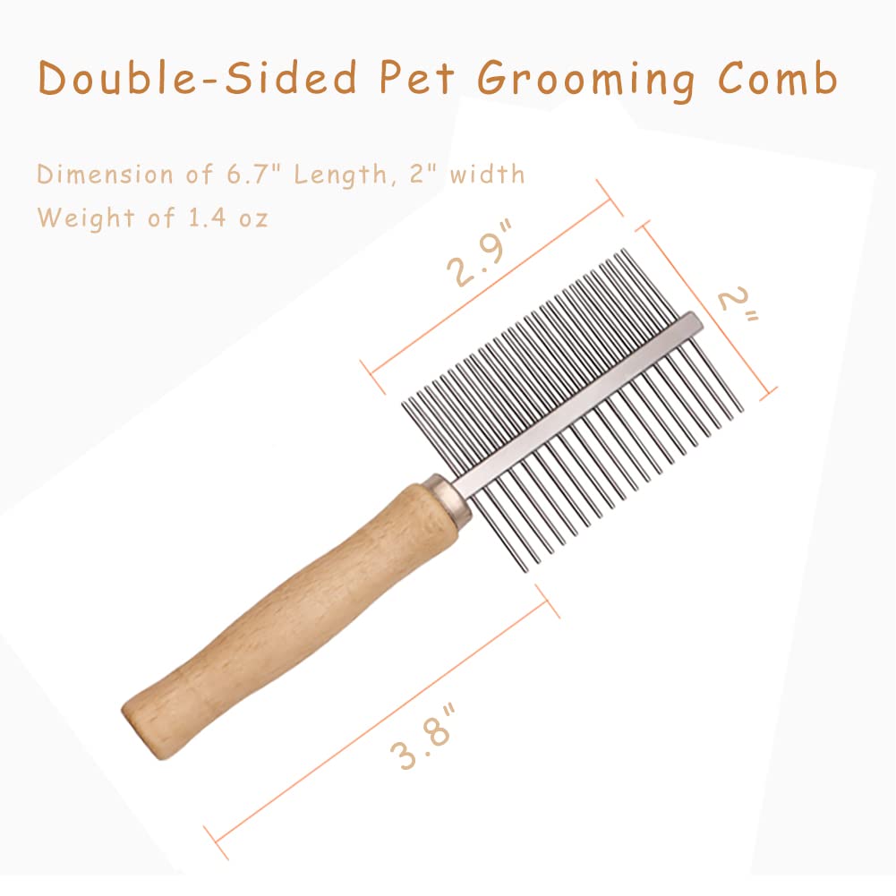 Dog Cat Pet Comb Double Sided Grooming Brush Metal Comb For Loosening Up Removing Mats Debris Tangles And Knots Wooden Handle Stainless Steel Tooth Perfect For Pets | Luxury Home Accessories | Heulog Glow