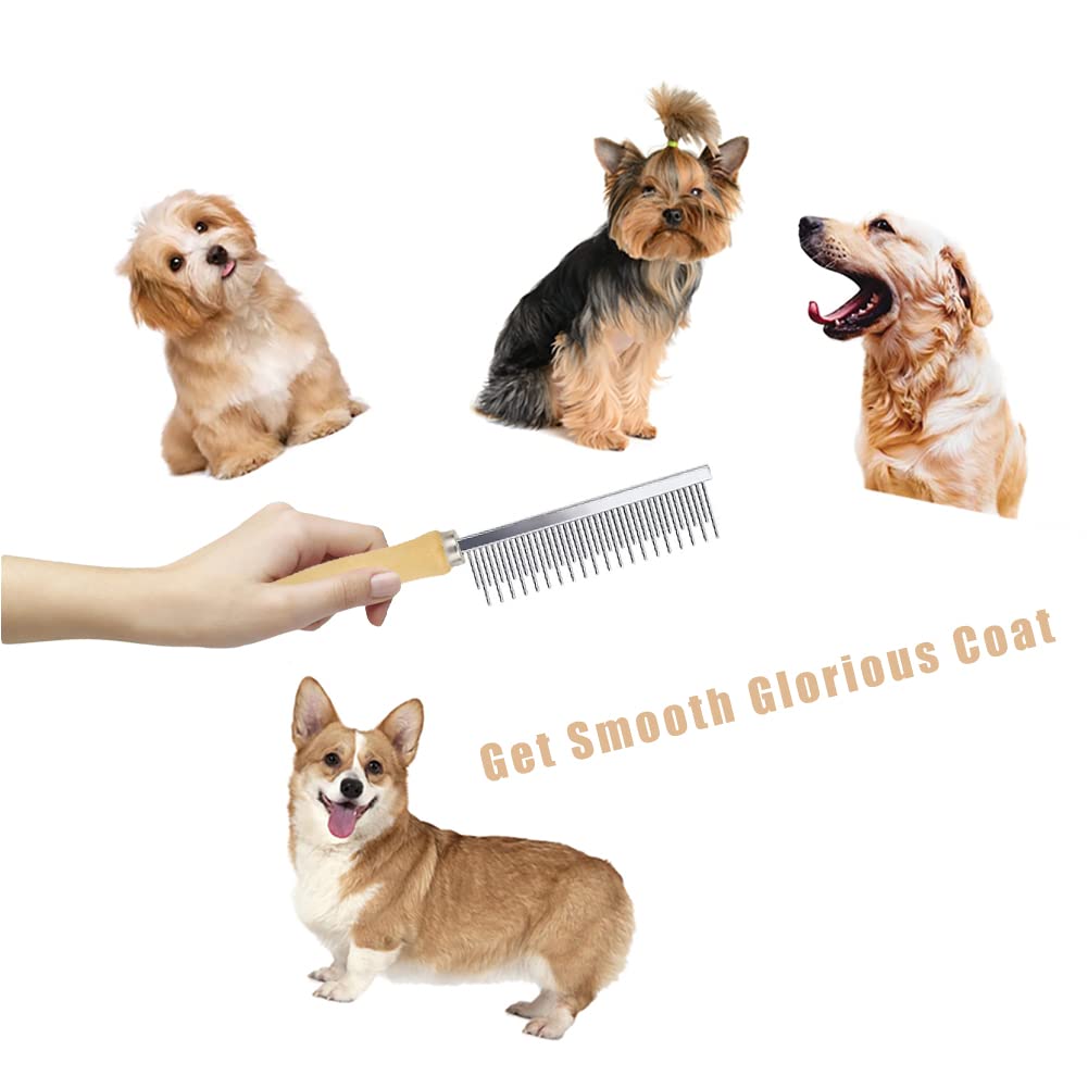 Dog Cat Pet Comb Double Sided Grooming Brush Metal Comb For Loosening Up Removing Mats Debris Tangles And Knots Wooden Handle Stainless Steel Tooth Perfect For Pets | Luxury Home Accessories | Heulog Glow