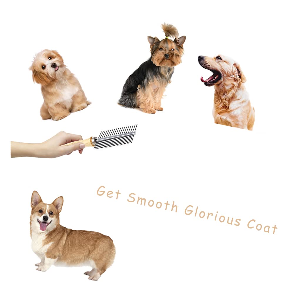 Dog Cat Pet Comb Double Sided Grooming Brush Metal Comb For Loosening Up Removing Mats Debris Tangles And Knots Wooden Handle Stainless Steel Tooth Perfect For Pets | Luxury Home Accessories | Heulog Glow