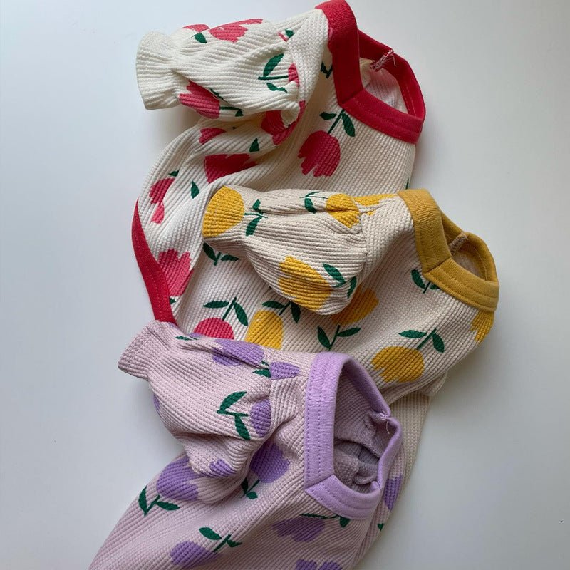 Dog Clothes Tulip Full Printed Waffle T-shirt | Luxury Home Accessories | Heulog Glow