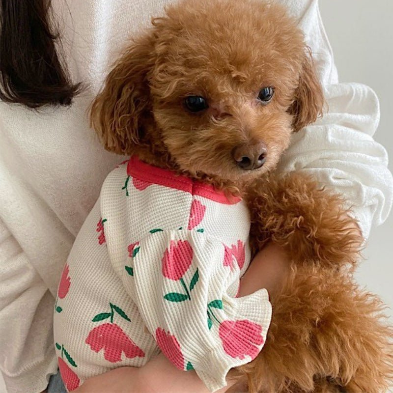 Dog Clothes Tulip Full Printed Waffle T-shirt | Luxury Home Accessories | Heulog Glow