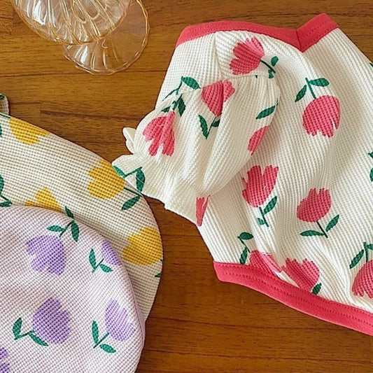 Dog Clothes Tulip Full Printed Waffle T-shirt | Luxury Home Accessories | Heulog Glow