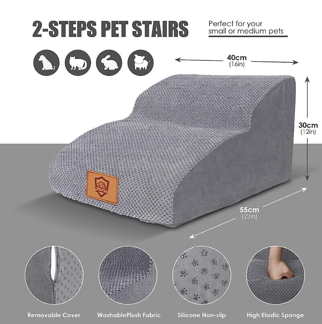 Dog Stairs for Bed/Sofa, 2-Steps High Density Foam Pet Stairs | Luxury Home Accessories | Heulog Glow