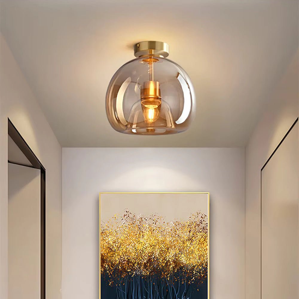 Dome Semi-Flush Glass Ceiling Light E27 Black Gold Bedroom Bathroom | Luxury Home Accessories | Heulog Glow