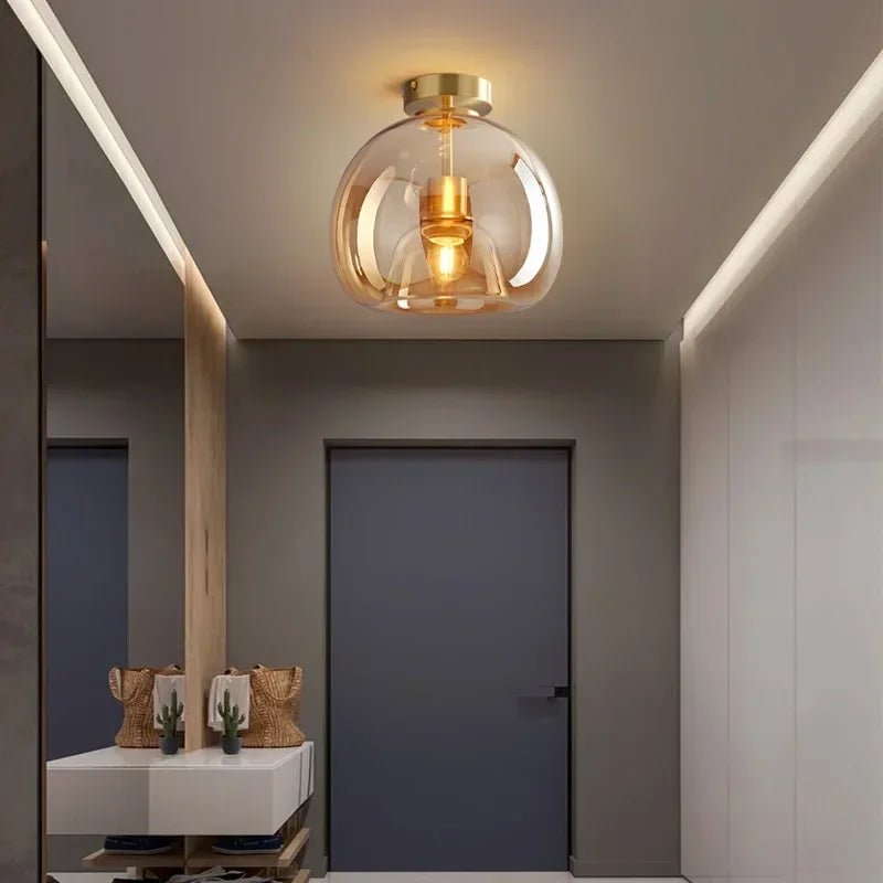 Dome Semi-Flush Glass Ceiling Light E27 Black Gold Bedroom Bathroom | Luxury Home Accessories | Heulog Glow