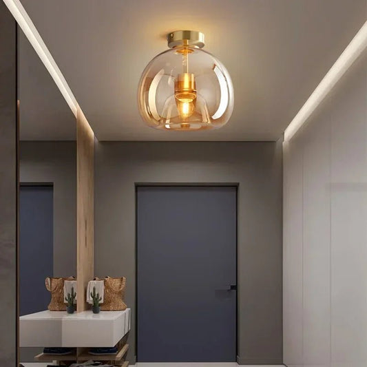 Dome Semi-Flush Glass Ceiling Light E27 Black Gold Bedroom Bathroom | Luxury Home Accessories | Heulog Glow