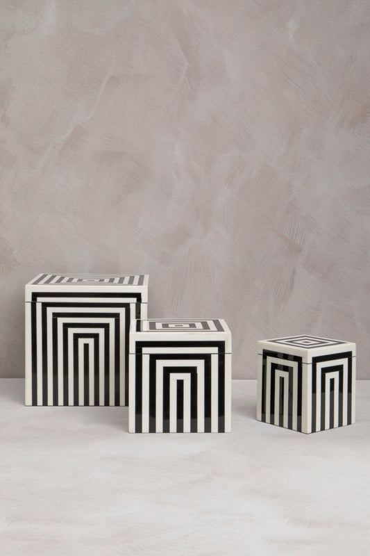 Donato Large Square Black and White Stripe Trinket Box | Luxury Home Accessories | Heulog Glow