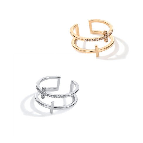 Double Cross Miniature Copper Inlaid Zircon Ring | Luxury Home Accessories | Heulog Glow