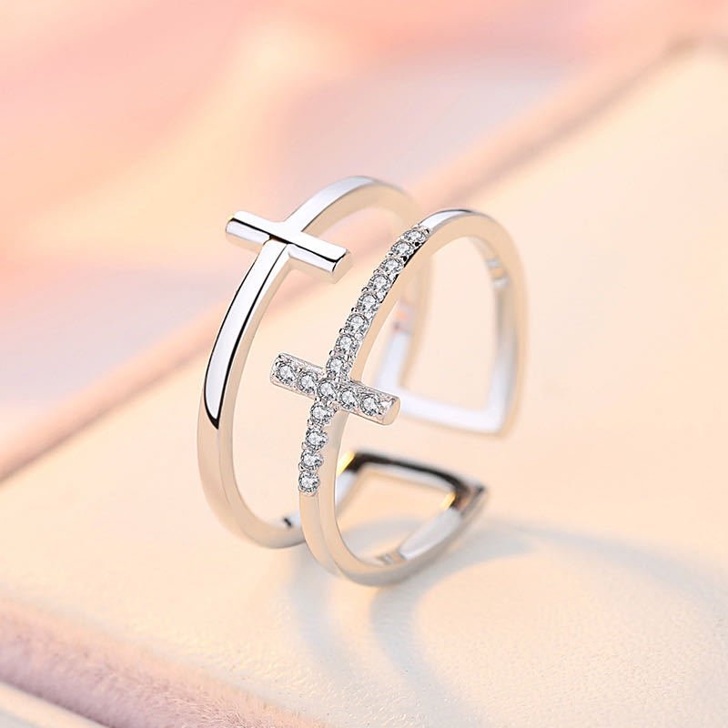 Double Cross Miniature Copper Inlaid Zircon Ring | Luxury Home Accessories | Heulog Glow