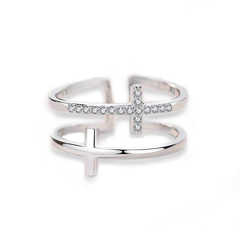 Double Cross Miniature Copper Inlaid Zircon Ring | Luxury Home Accessories | Heulog Glow