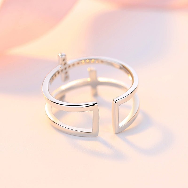 Double Cross Miniature Copper Inlaid Zircon Ring | Luxury Home Accessories | Heulog Glow