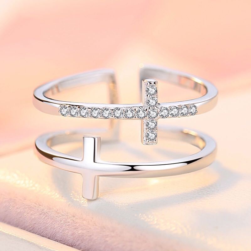 Double Cross Miniature Copper Inlaid Zircon Ring | Luxury Home Accessories | Heulog Glow