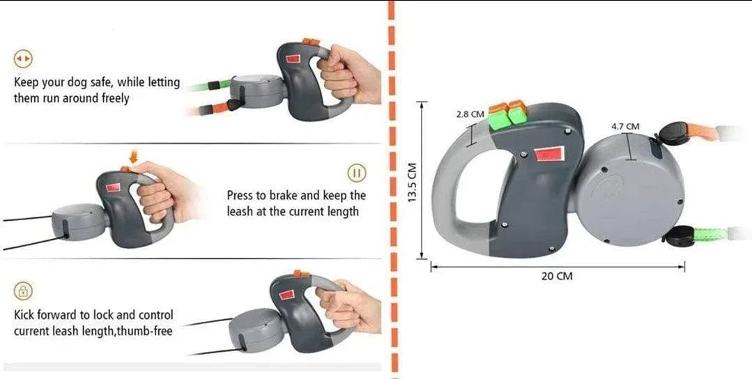 Double Dog Anti Twist Extendable Lead - No More Tangle! | Luxury Home Accessories | Heulog Glow