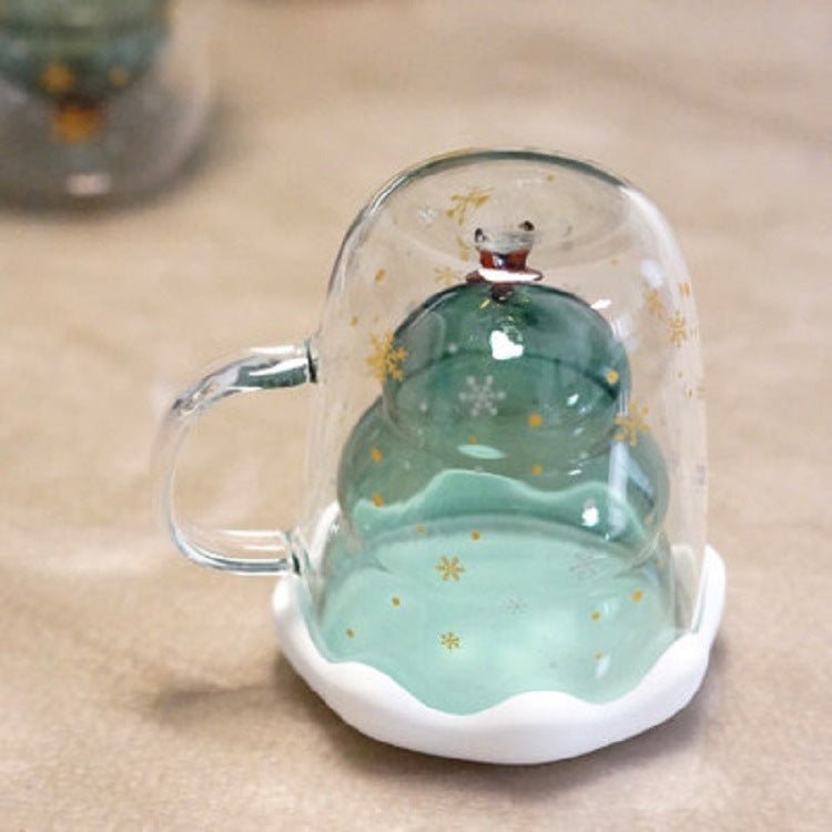 Double Heat Resistant Glass Coffee Cup Christmas Tree With Handle And Lid Milk Water Cup Cute Household Breakfast Whiskey Mug | Luxury Home Accessories | Heulog Glow