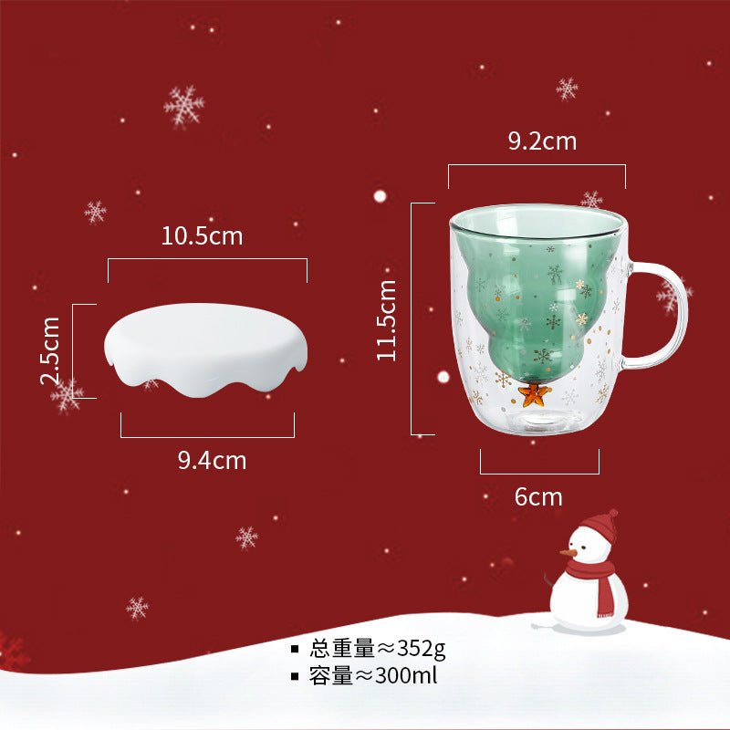 Double Heat Resistant Glass Coffee Cup Christmas Tree With Handle And Lid Milk Water Cup Cute Household Breakfast Whiskey Mug | Luxury Home Accessories | Heulog Glow