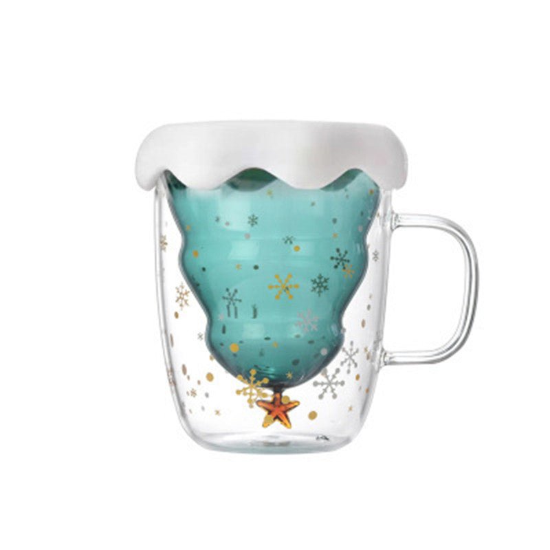 Double Heat Resistant Glass Coffee Cup Christmas Tree With Handle And Lid Milk Water Cup Cute Household Breakfast Whiskey Mug | Luxury Home Accessories | Heulog Glow