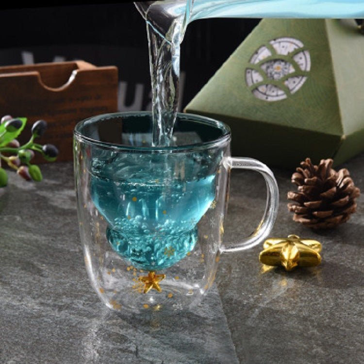 Double Heat Resistant Glass Coffee Cup Christmas Tree With Handle And Lid Milk Water Cup Cute Household Breakfast Whiskey Mug | Luxury Home Accessories | Heulog Glow